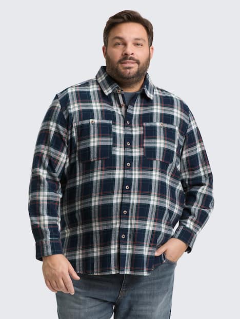 Tom Tailor Men PLUS Blusen & Shirts Plus Size - Comfort Fit Flanell-Hemd mit Karomuster