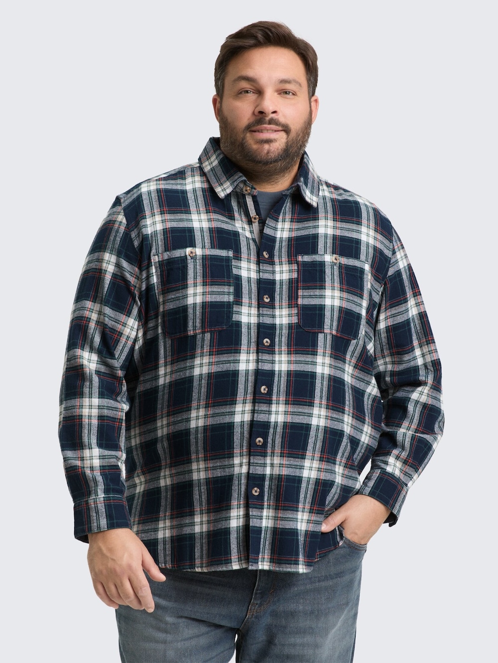 Tom Tailor Men PLUS Blusen & Shirts Plus Size - Comfort Fit Flanell-Hemd mit Karomuster