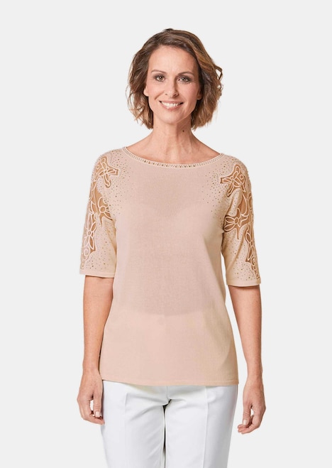 Pullover mit Spitzeneinsätzen und Glanzsteinchen