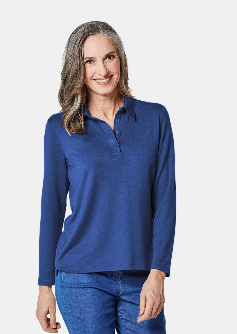 Langarm Poloshirt mit Schmuckband an Knopfleiste