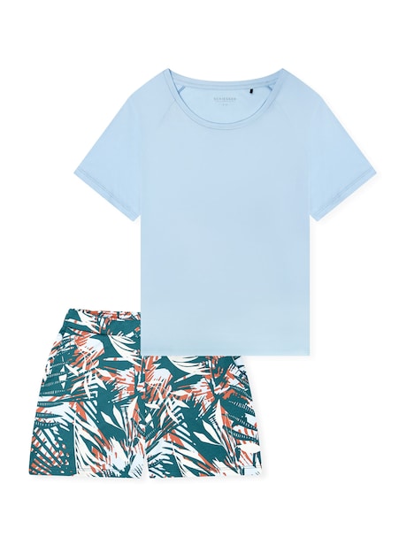 Schiesser Damen Pyjama Modern hellblau