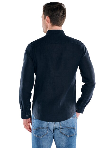 Herren Leinenhemd mit gewaschener Optik , Marineblau
