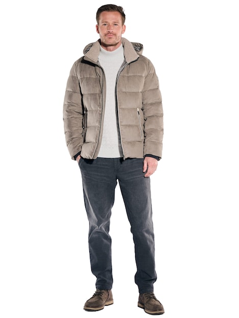 Herren Steppjacke mit abnehmbarer Kapuze , Braunbeige