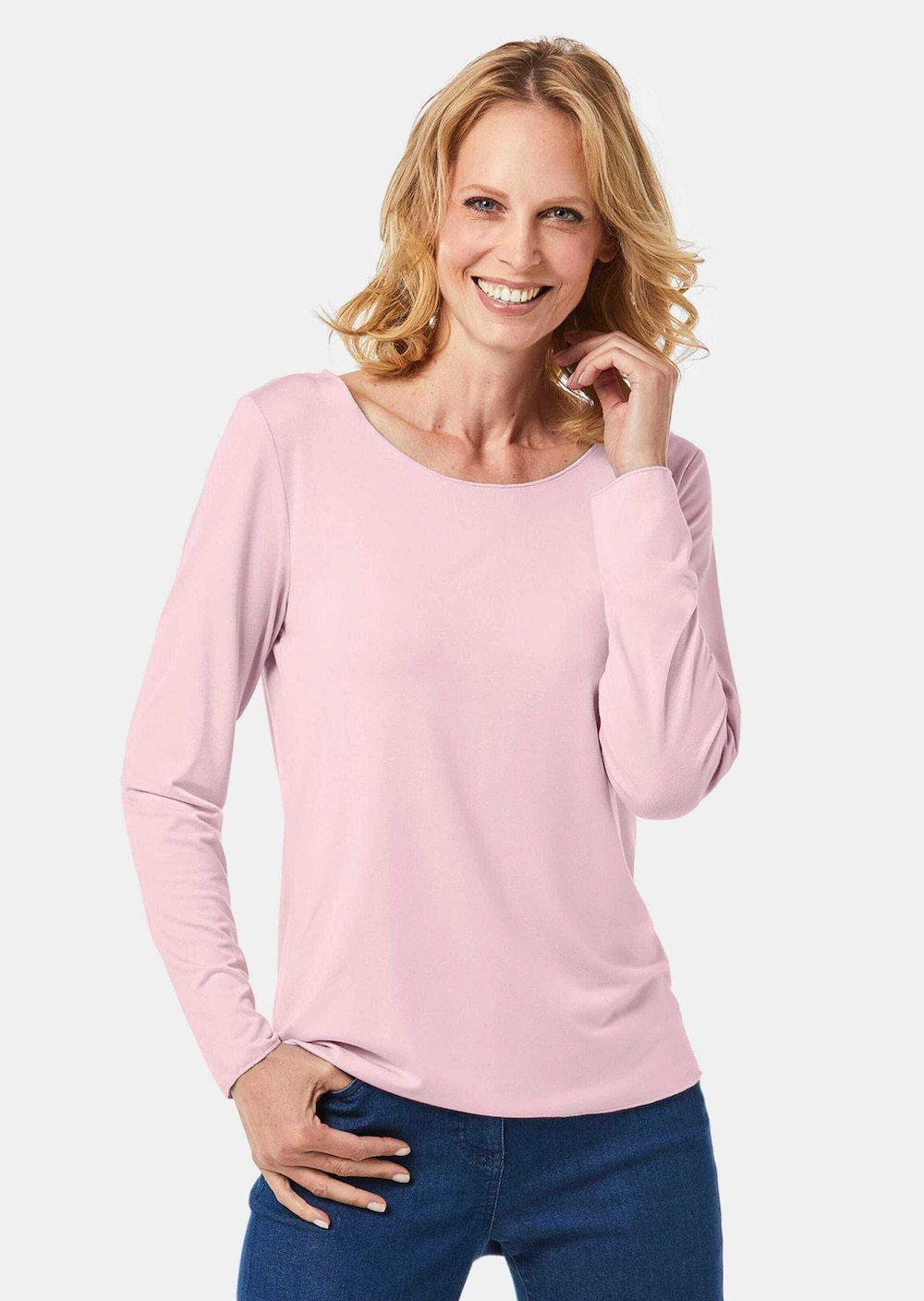 Kombistarkes Langarmshirt mit tonaler Zierkante