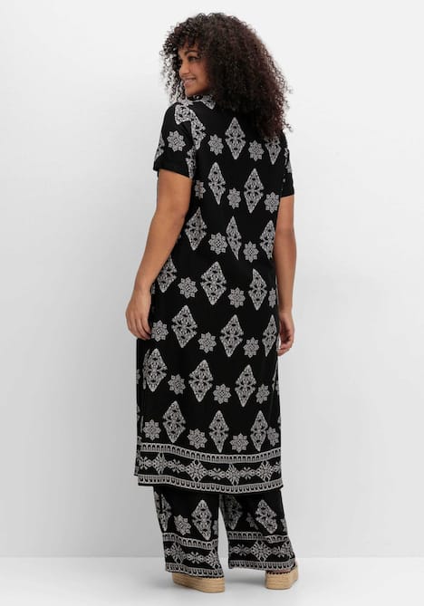 Longbluse Kurzarm Sonstiges Muster Hemdkragen