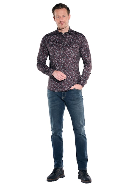 Herren Hemd langarm , Bordeaux