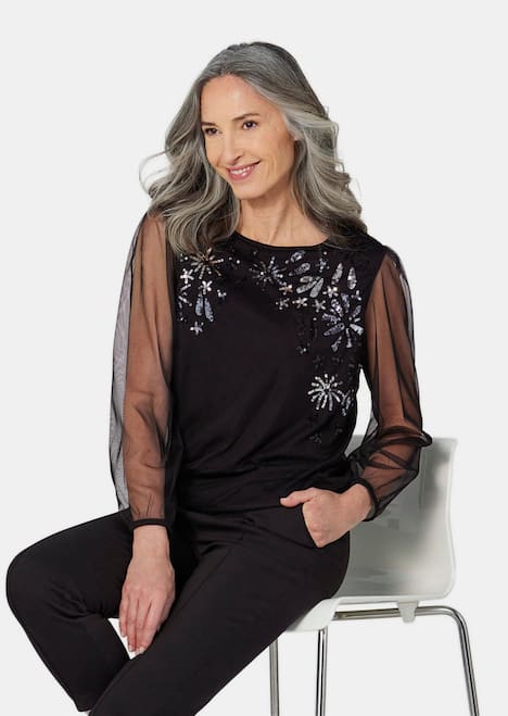 Shirt met lange, transparante mouwen