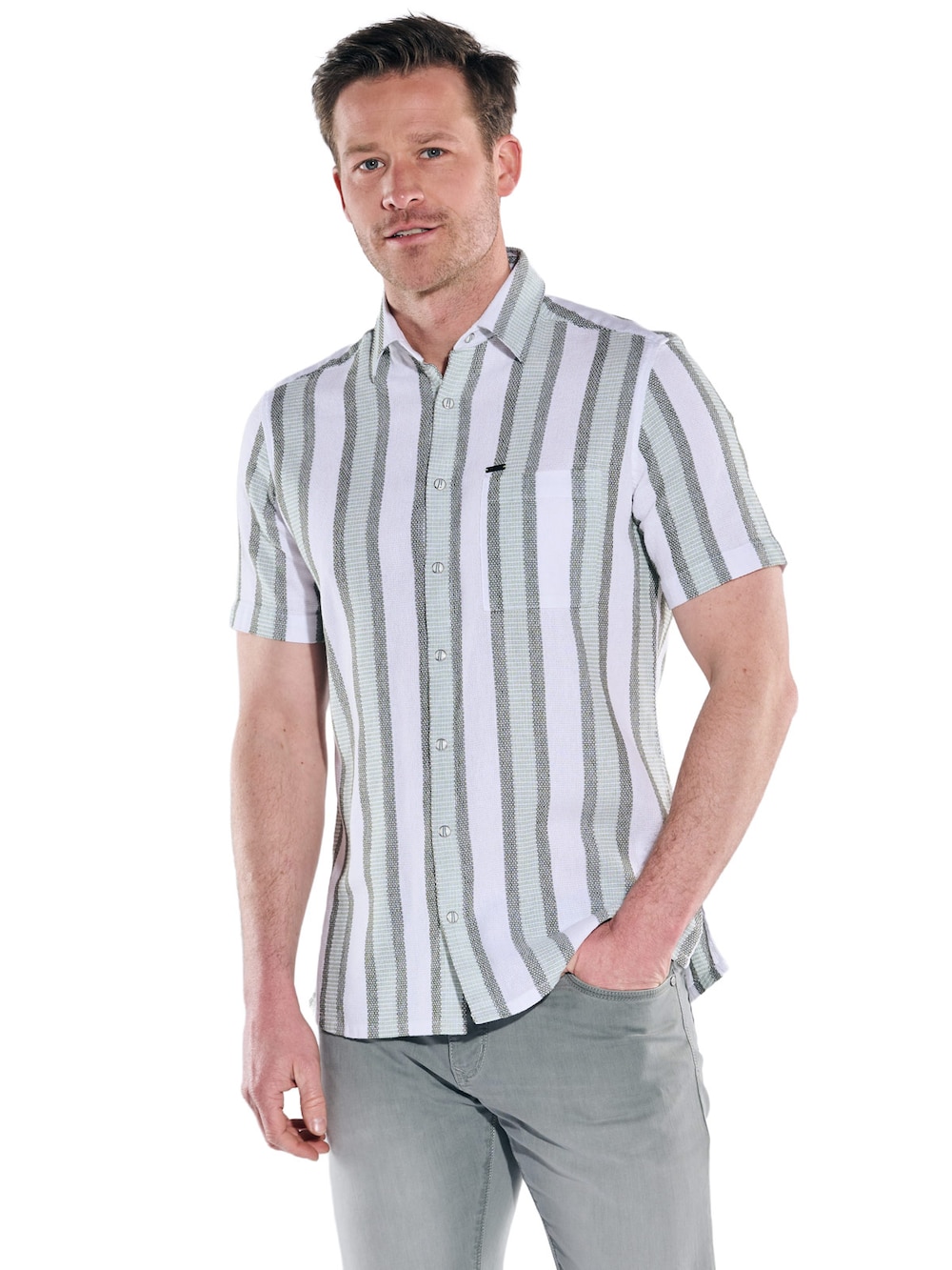 Herren Luftiges Leno-Baumwollhemd , Hellgruen