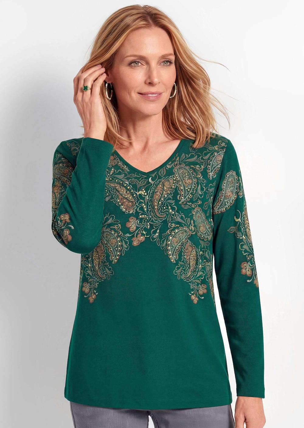 Glitzershirt mit Paisley-Druck