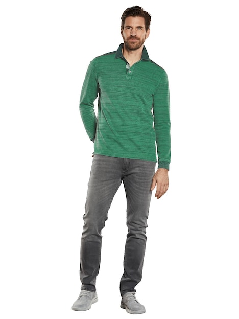 Herren Langarm-Shirt mit Polokragen , Grasgruen