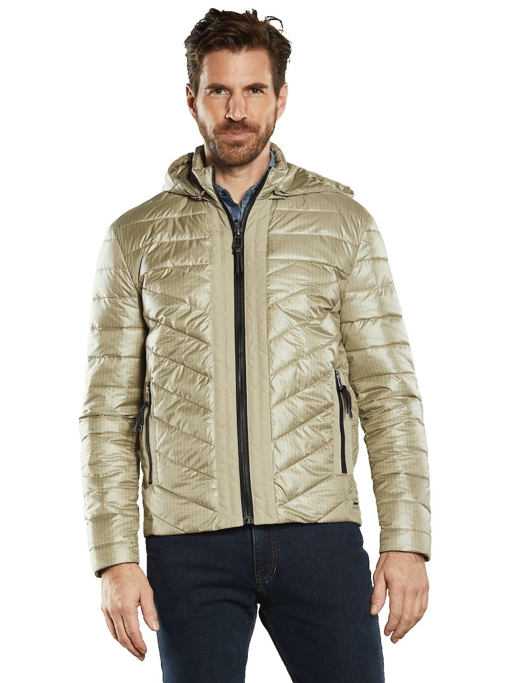 Herren Steppjacke mit abnehmbarer Kapuze , Beige