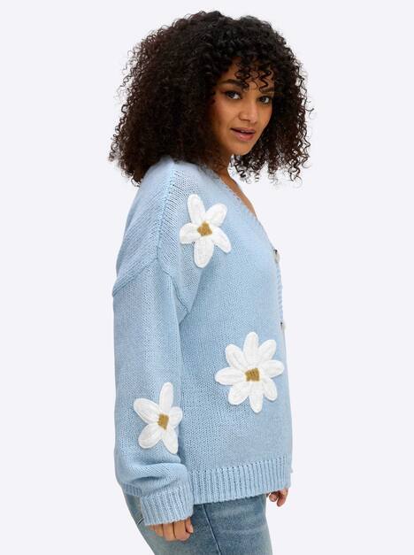 Strickjacke Langarm Feinstrick, Grobstrick Ohne Kragen