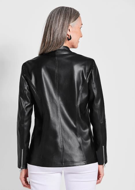 Lederoptik-Jacke, silberne Akzente