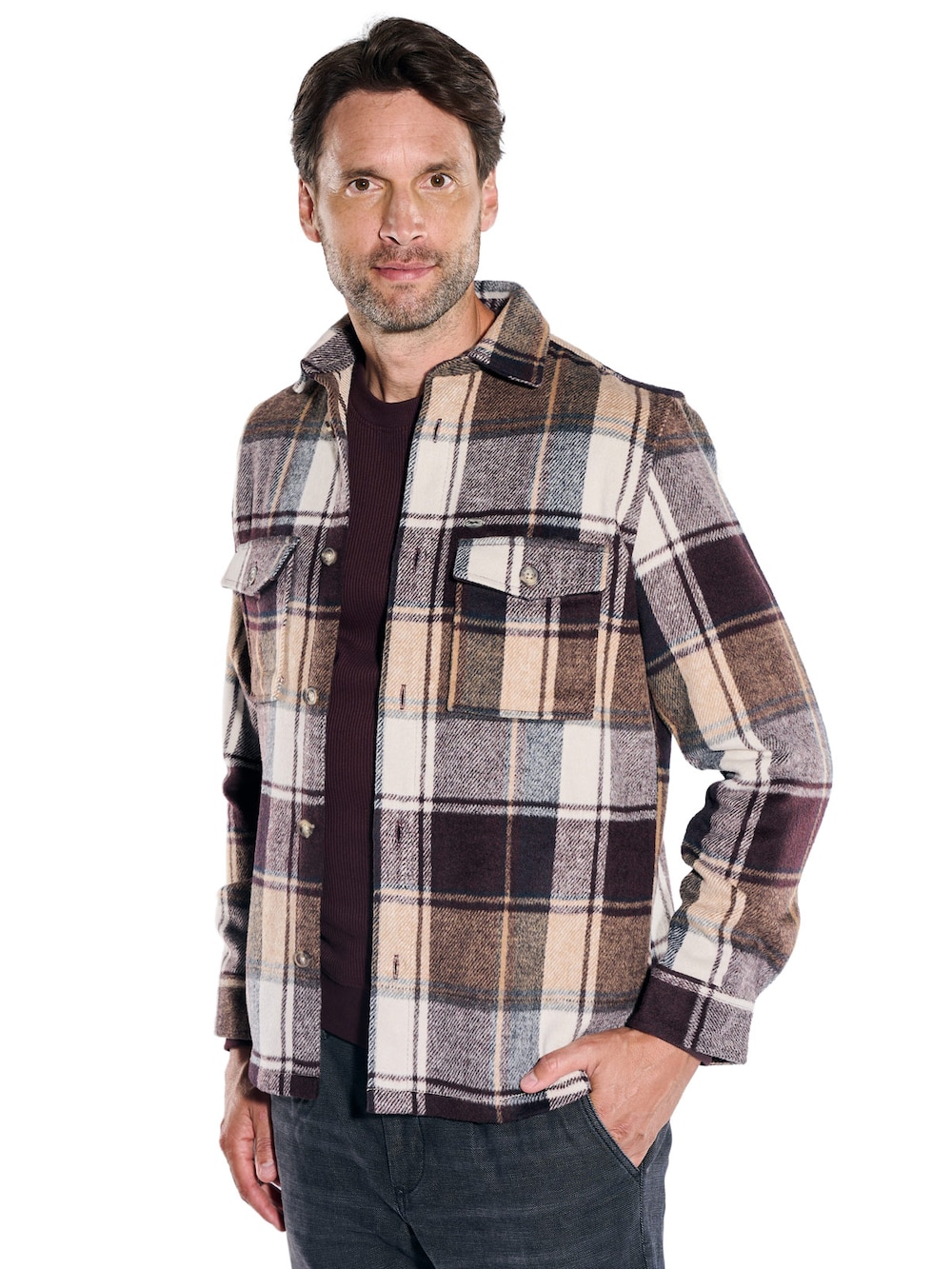 Herren Kariertes Overshirt , Bordeaux