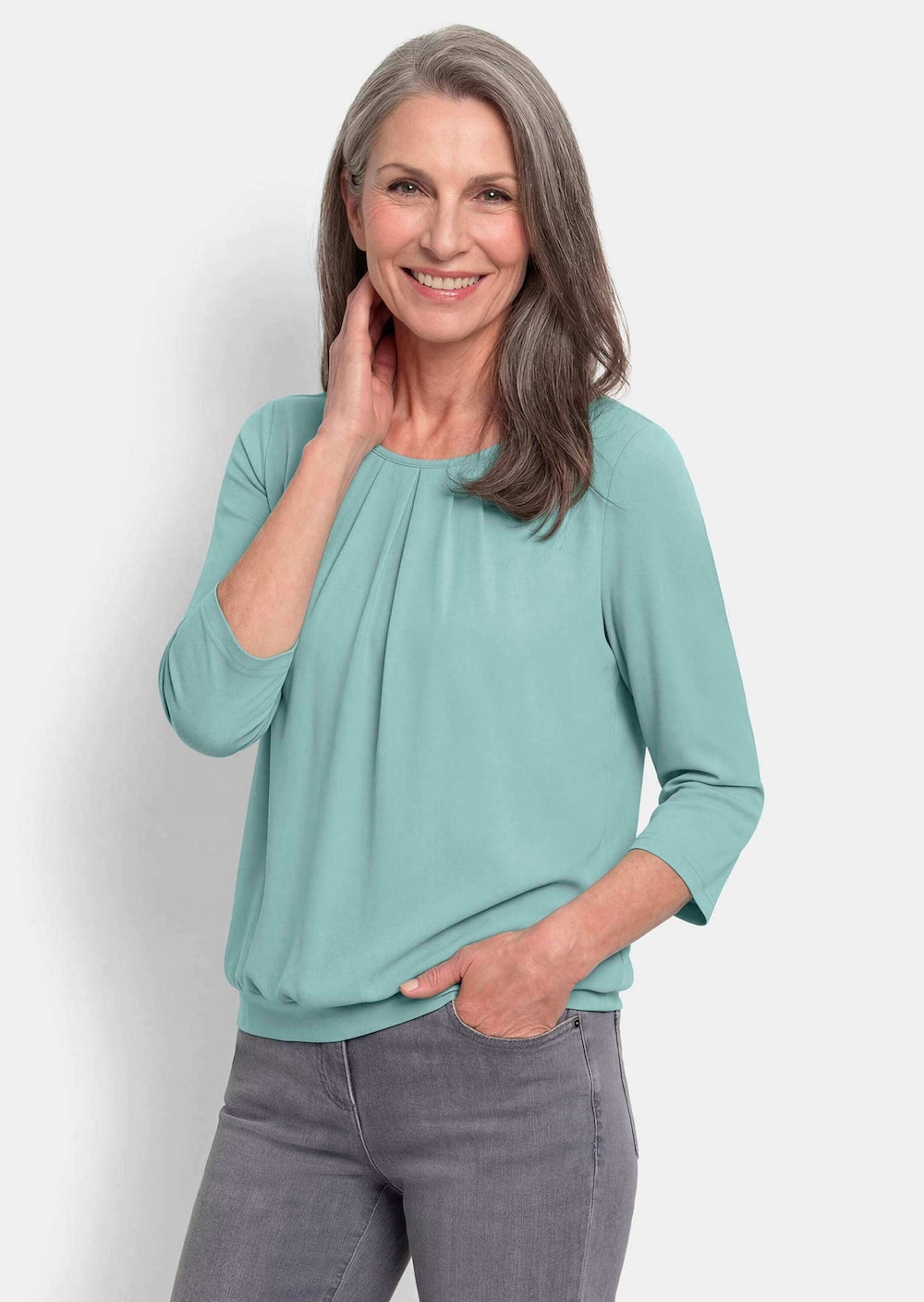 Chiffon-Shirt mit 3/4-Arm, Rundhals