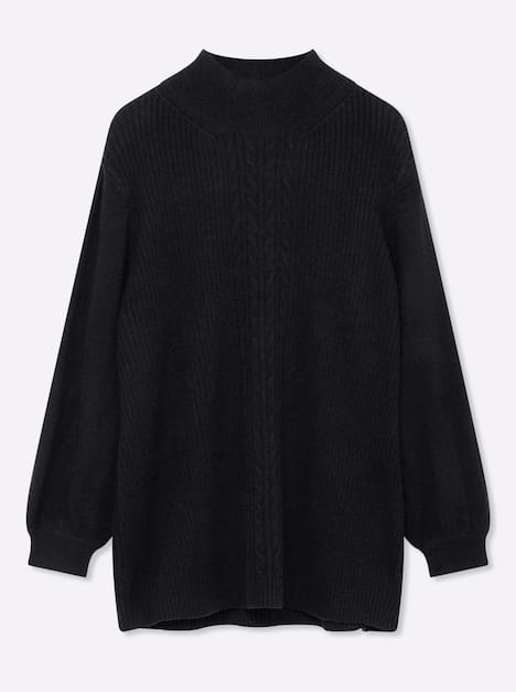 Pullover Langarm Zopfmuster, Rippoptik Stehkragen