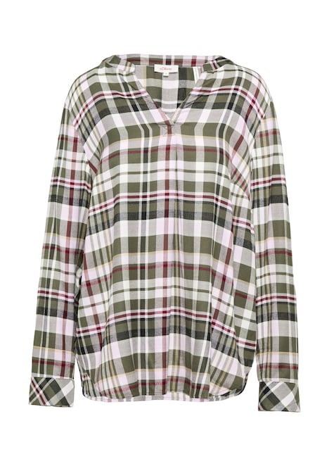 Karierte Bluse aus Viskosemix und Krempel-Detail