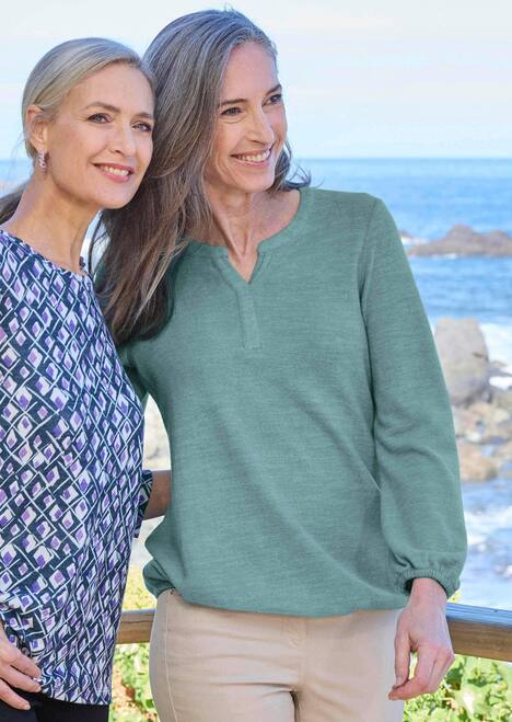 Elegante Bluse mit Zierblende, Rundhals