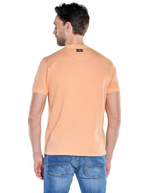Herren Rundhals T-Shirt mit Badge an der Brust , Orange