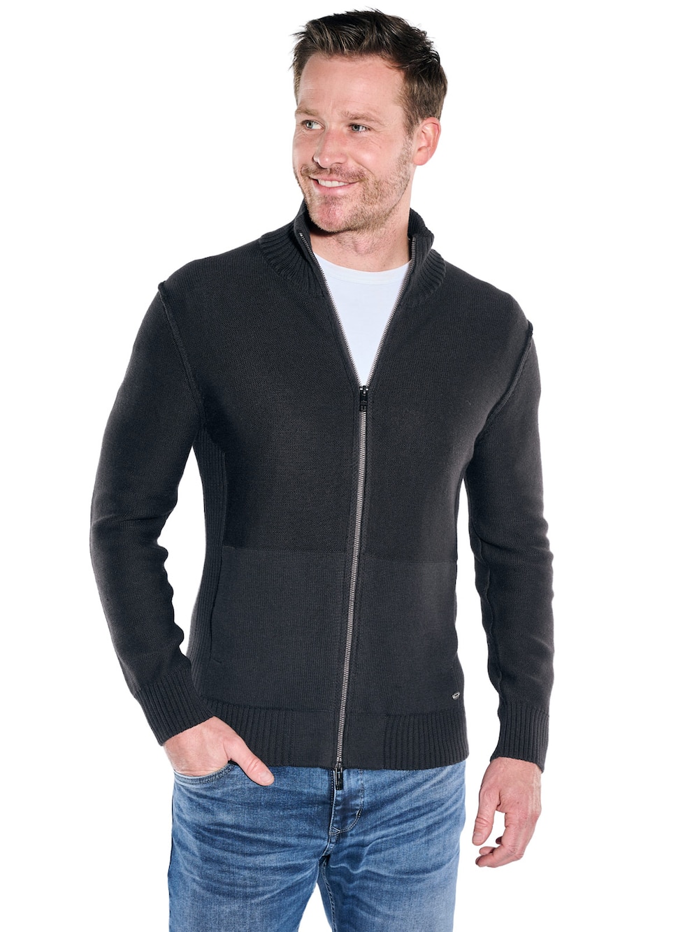 Herren Strickjacke mit seitlichen Taschen , Schwarz