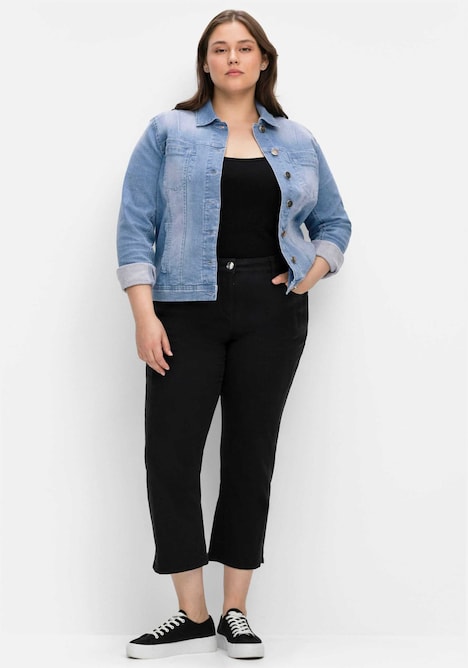 Jeansjacke Langarm Uni Hemdkragen