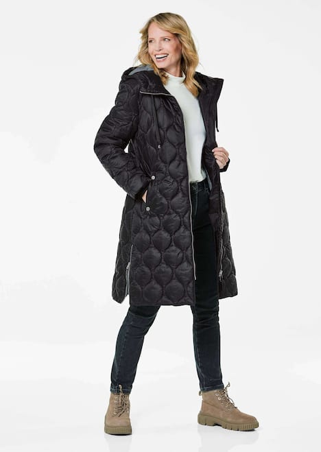 Wintermantel mit Stehkragen und Kapuze