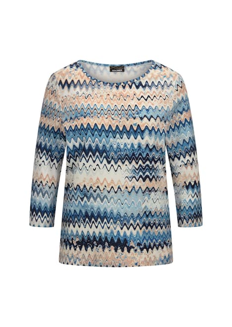 Halbarm-Viskosebluse, Zickzack-Design