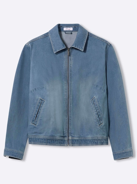 Jeans-Jacke Jeansjacke mit Used-Effekten Langarm Rundumdehnbund Umlegekragen