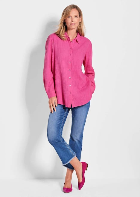 Verlängerte Langarm Musselin-Bluse