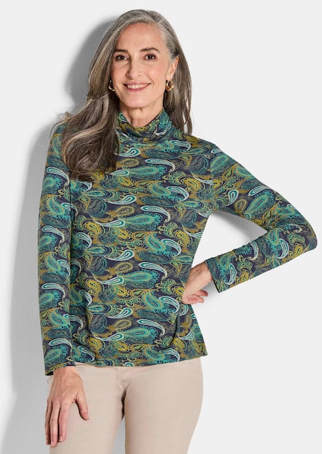 Longsleeve, Allover-Print, Stehkragen