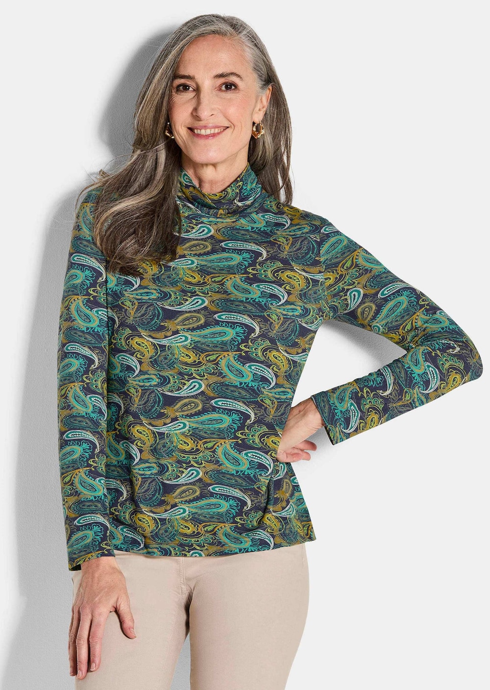 Longsleeve, Allover-Print, Stehkragen
