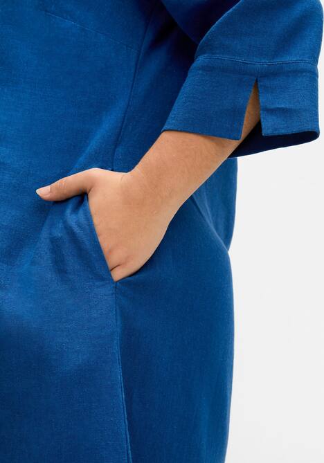 Blusenkleid 3/4-Arm Uni Hemdkragen