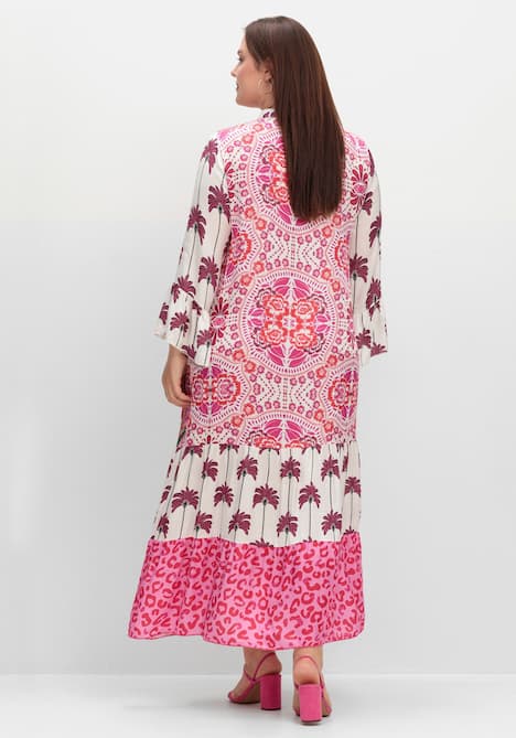 Maxikleid 3/4-Arm Sonstiges Muster Ohne Kragen