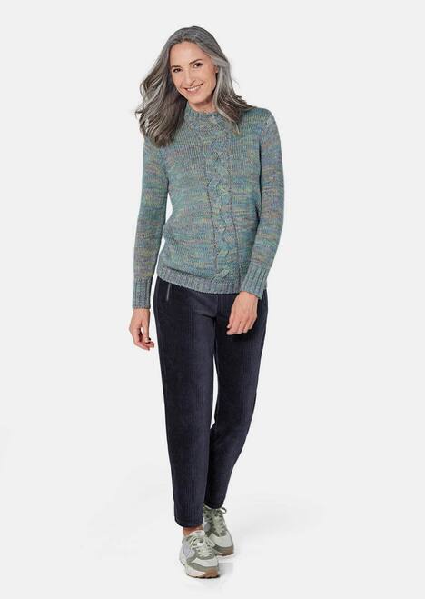 Hüftlanger Langarm Pullover, Zopfstrick