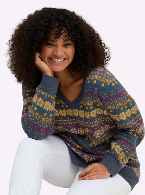 Pullover Langarm Jacquard Sonstiges Muster Ohne Kragen