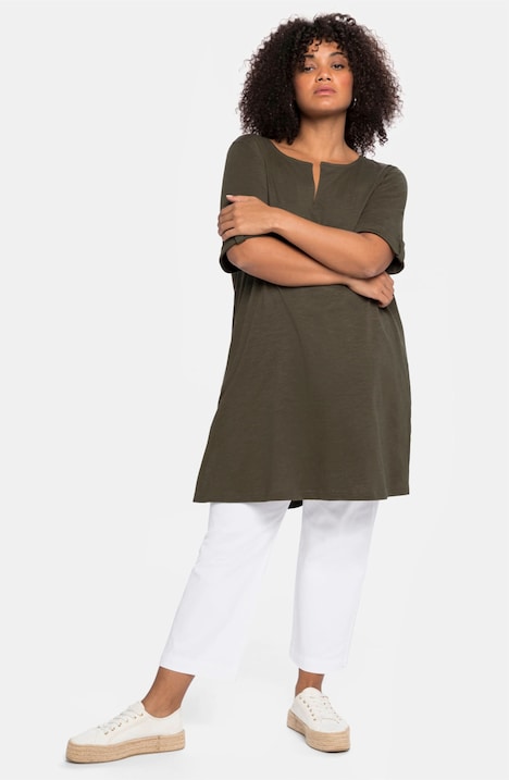 Longshirt Kurzarm Uni Ohne Kragen