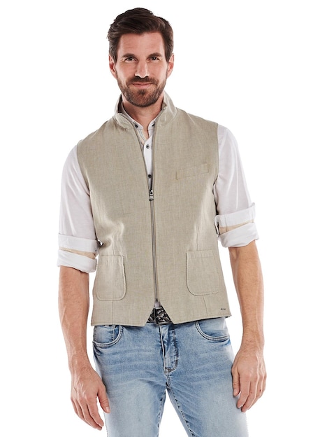 Herren Sakko-Weste mit Zipper , Ecru