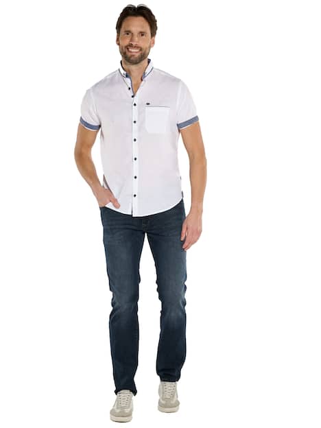 engbers Herren Kurzarm-Hemd mit Leinenanteil , Reinweiss