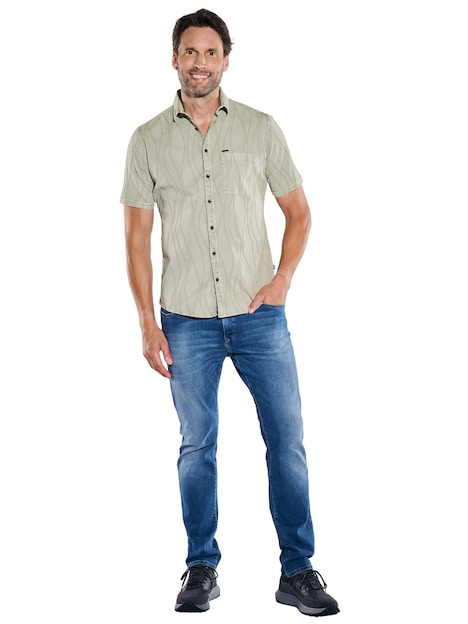 Herren Kurzarm-Hemd mit Struktur und Comfort-Stretch , Khaki