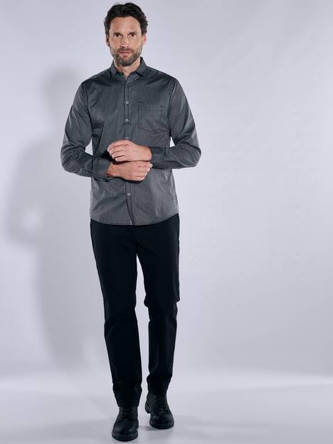 engbers Herren Langarm-Hemd gestreift , Schwarz