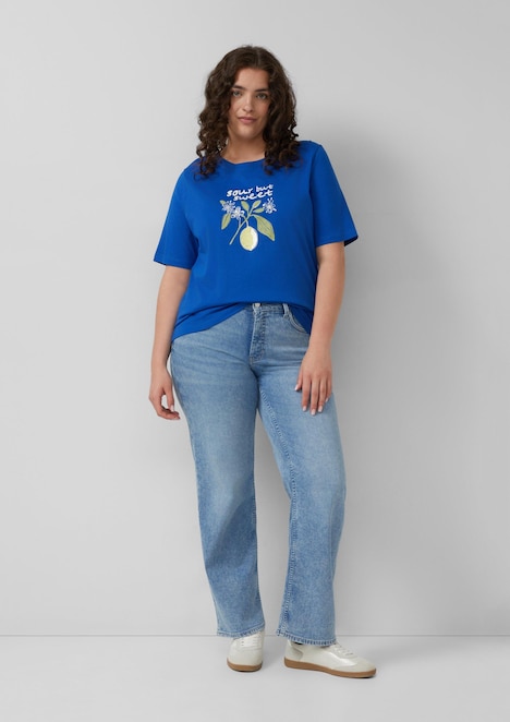 Baumwoll-T-Shirt mit Frontprint und Pailletten