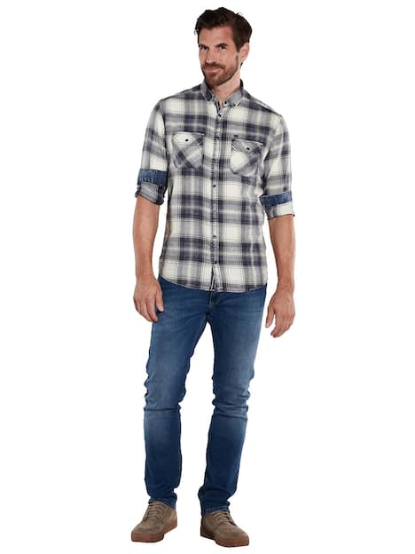 engbers Herren Langarm-Hemd kariert , Indigoblau