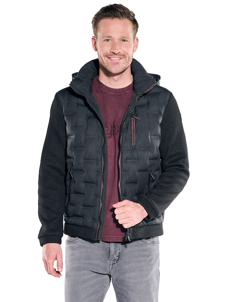 Herren Steppjacke mit Strickärmeln , Schwarz