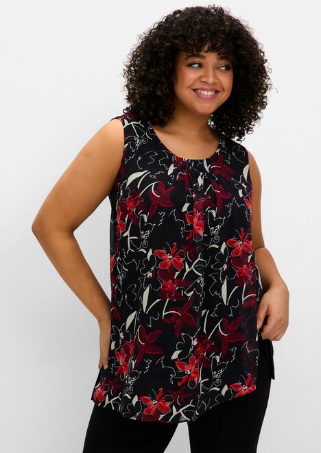 Blusentop Ärmellos Blumen Ohne Kragen