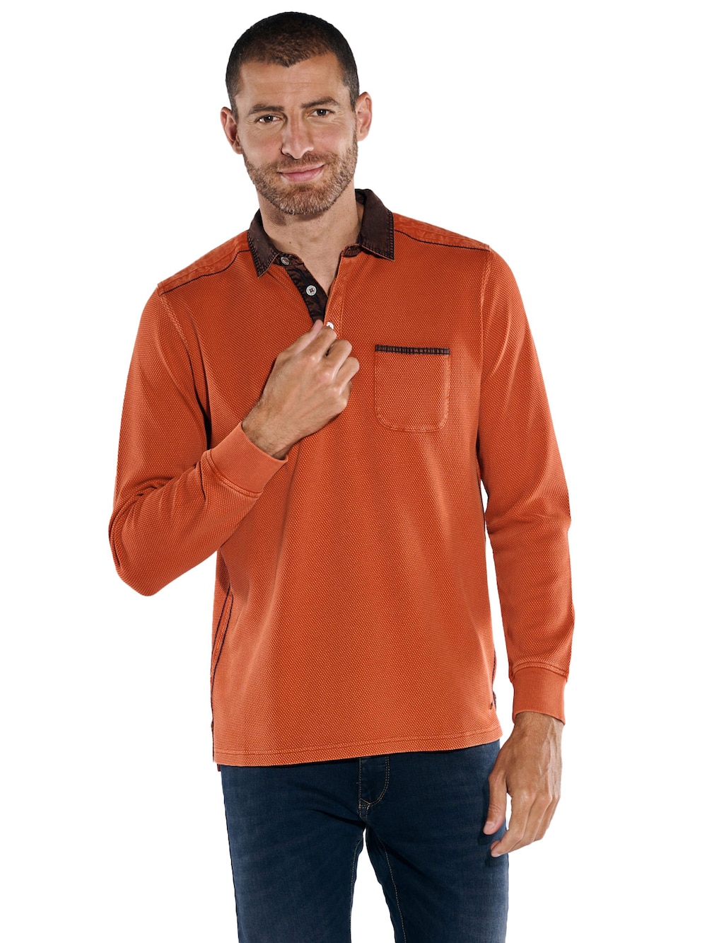 engbers Herren Langarm-Shirt mit Polo-Kragen , Orange