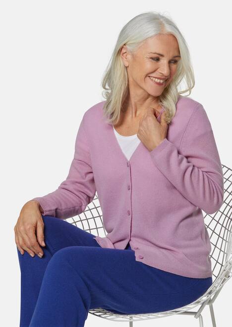 Weiche Kaschmirstrickjacke mit V-Ausschnitt