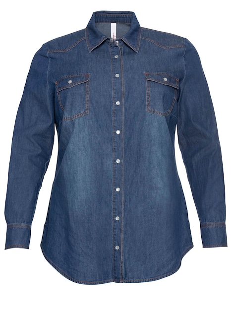 Jeansbluse Jeansbluse mit Druckknöpfen Langarm Uni Hemdkragen