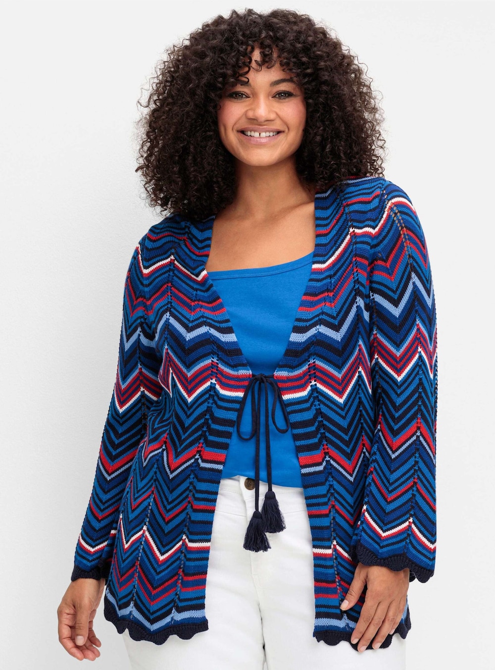 Strickjacke 3/4-Arm Grobstrick Mehrfarbig Ohne Kragen