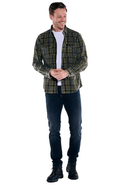 engbers Herren Langarm-Hemd kariert , Safrangelb