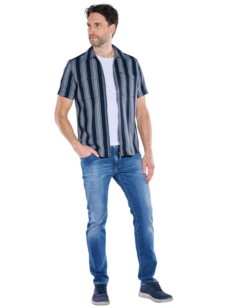 Herren Gestreiftes Overshirt in Strickoptik , Marineblau